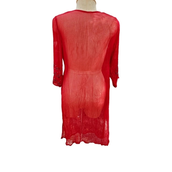 Red and Black Beaded Sheer Dress or Cover-up SZ M/L Women's - Picture 6 of 7